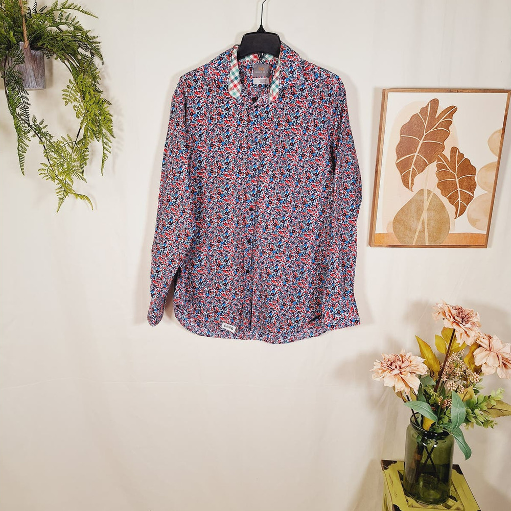 Thomas Dean Men's Floral Button-Up Long-Sleeved Shirt Large